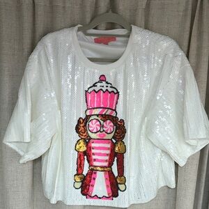 Simply Southern White Sequin Top with Pink Soldier Design